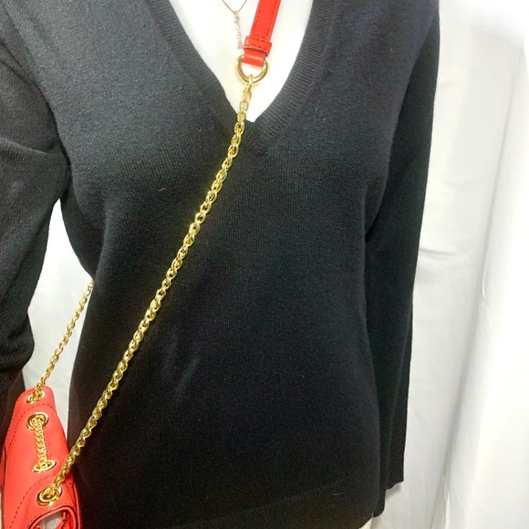 Milly Vermi Leather Crossbody Gold Chain Purse Handbag Bag Clutch NEW Orange - Picture 5 of 8